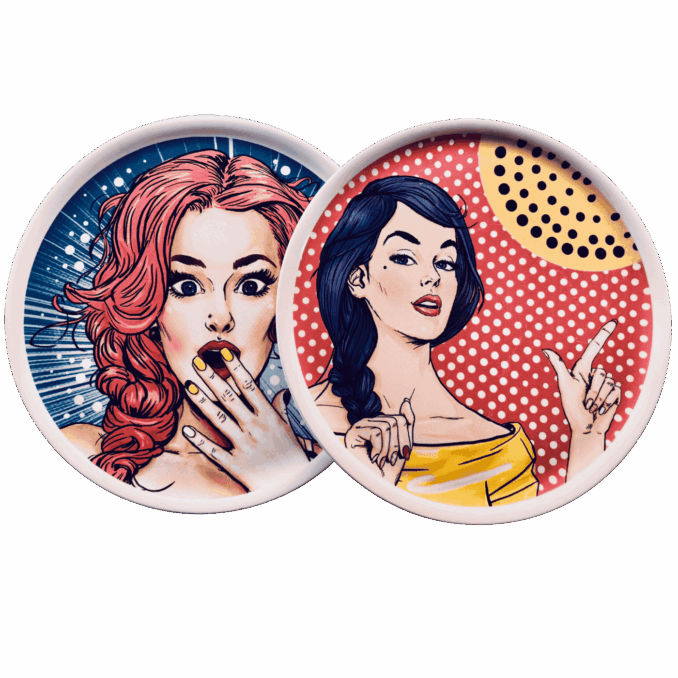 Piatto pizza in ceramaca volti pin-up girls Sartoria Luminarie Bologna