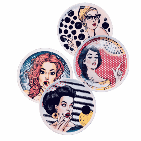 Piatto pizza in ceramaca volti pin-up girls Sartoria Luminarie Bologna