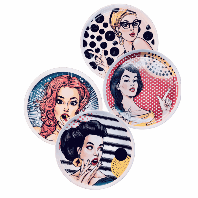 Piatto pizza in ceramaca volti pin-up girls Sartoria Luminarie Bologna