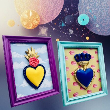 cornice rettangolare pop con cuore votivo e sfondo nuvole Sartoria Luminarie Bologna