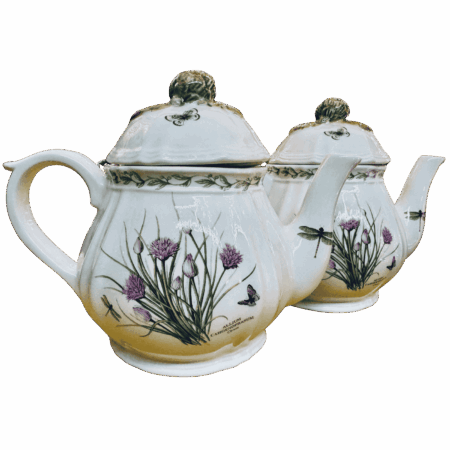 teiera Inglese in porcellana stile Regencydisegni botanici Sartoria luminarie Bologna