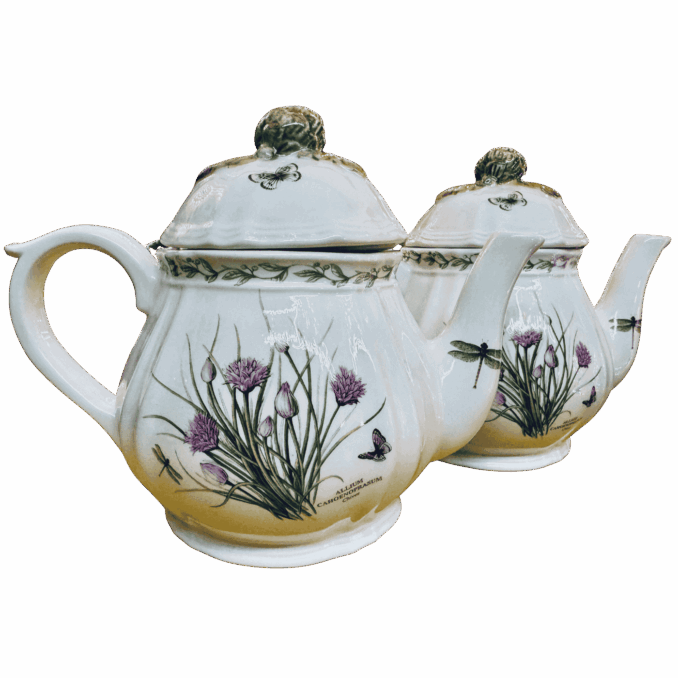 teiera Inglese in porcellana stile Regencydisegni botanici Sartoria luminarie Bologna