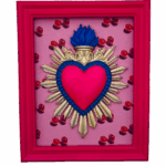 cornice rettangolare pop con cuore votivo e sfondo ciliegie Sartoria Luminarie Bologna