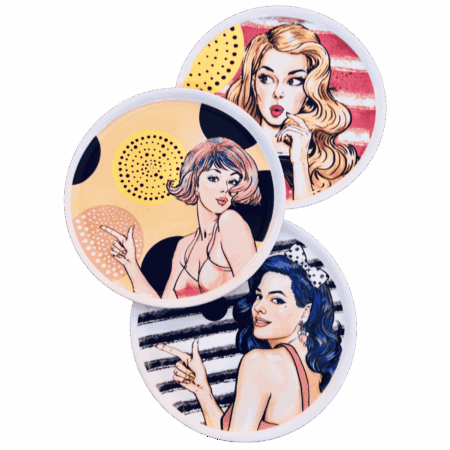 Piatto pizza in ceramaca volti pin-up girls Sartoria Luminarie Bologna