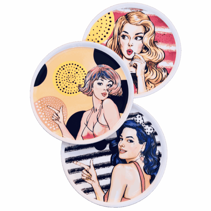 Piatto pizza in ceramaca volti pin-up girls Sartoria Luminarie Bologna