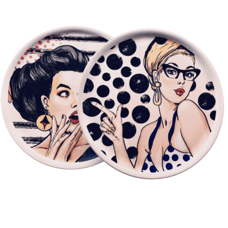 Piatto pizza in ceramaca volti pin-up girls Sartoria Luminarie Bologna