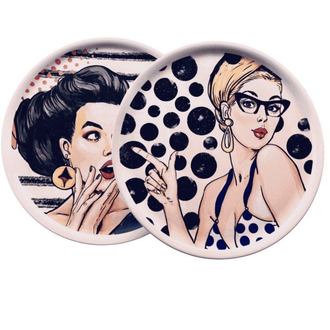 Piatto pizza in ceramaca volti pin-up girls Sartoria Luminarie Bologna