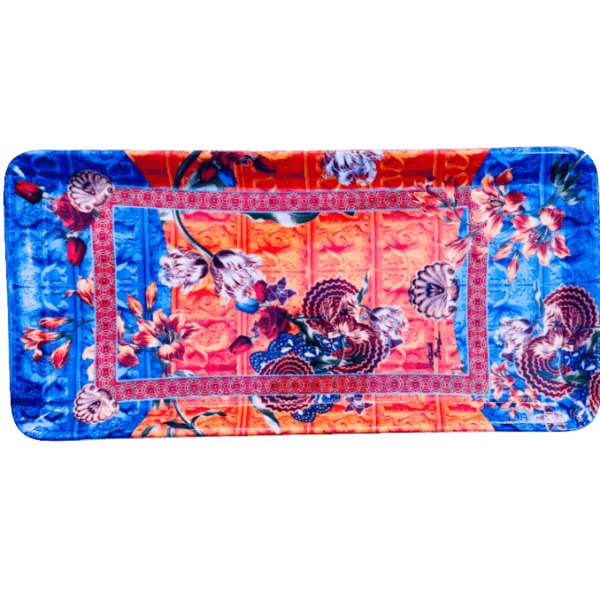 Vassoio rettangolare disegno foulard orange in porcellana sartoria luminarie Bologna