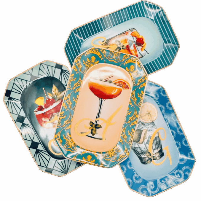 Vassoietto HAPPY HOUR LETTERA  IN PORCELLANA Sartoria Luminarie Bologna