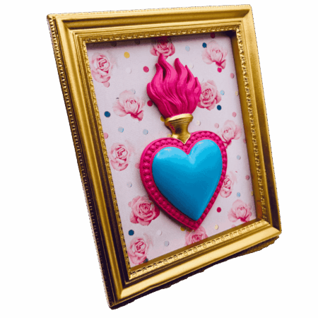 cornice rettangolare pop con cuore votivo e sfondo roselline Sartoria Luminarie Bologna