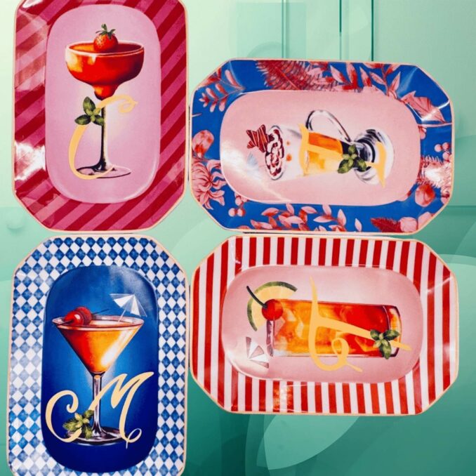 Vassoietto HAPPY HOUR LETTERA  IN PORCELLANA Sartoria Luminarie Bologna