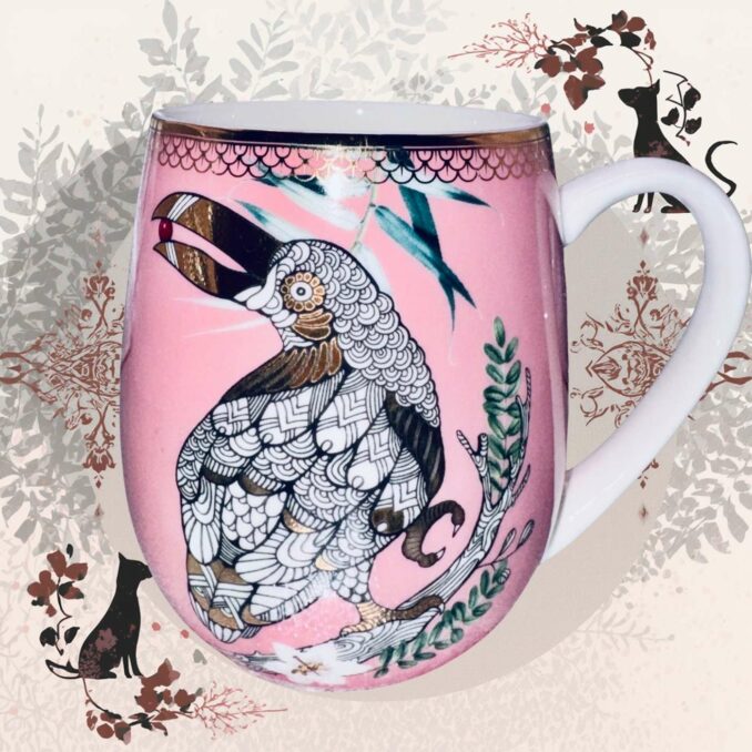 Tazza mug animali tucano in porcellana Sartoria luminarie Bologna