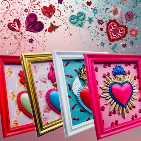 cornice rettangolare pop con cuore votivo e sfondo Sartoria Luminarie Bologna