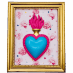cornice rettangolare pop con cuore votivo e sfondo roselline Sartoria Luminarie Bologna