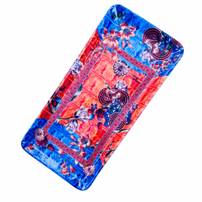 Vassoio rettangolare disegno foulard orange in porcellana sartoria luminarie Bologna
