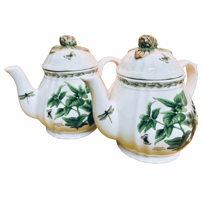 teiera Inglese in porcellana stile Regencydisegni botanici Sartoria luminarie Bologna