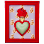 cornice rettangolare pop con cuore votivo e sfondo orsetto Sartoria Luminarie Bologna