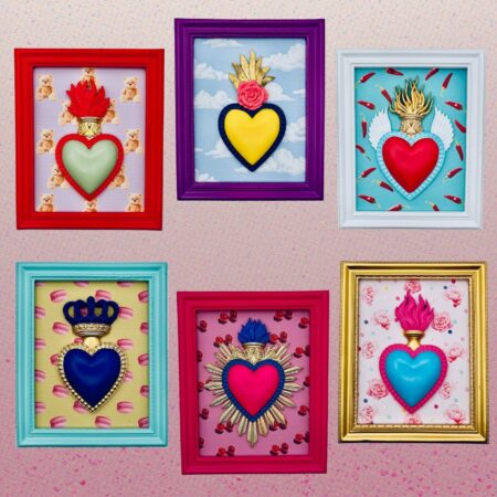 cornice rettangolare pop con cuore votivo e sfondo nuvole Sartoria Luminarie Bologna