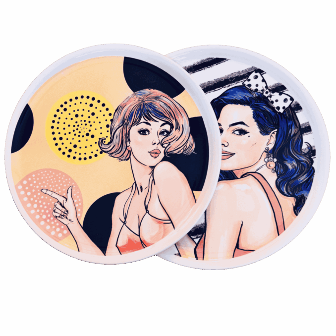 Piatto pizza in ceramaca volti pin-up girls Sartoria Luminarie Bologna