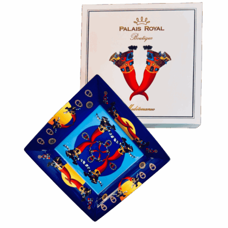 Vassoio rettangolare disegno foulard orange in porcellana sartoria luminarie Bologna