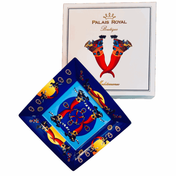 Vassoio rettangolare disegno foulard orange in porcellana sartoria luminarie Bologna