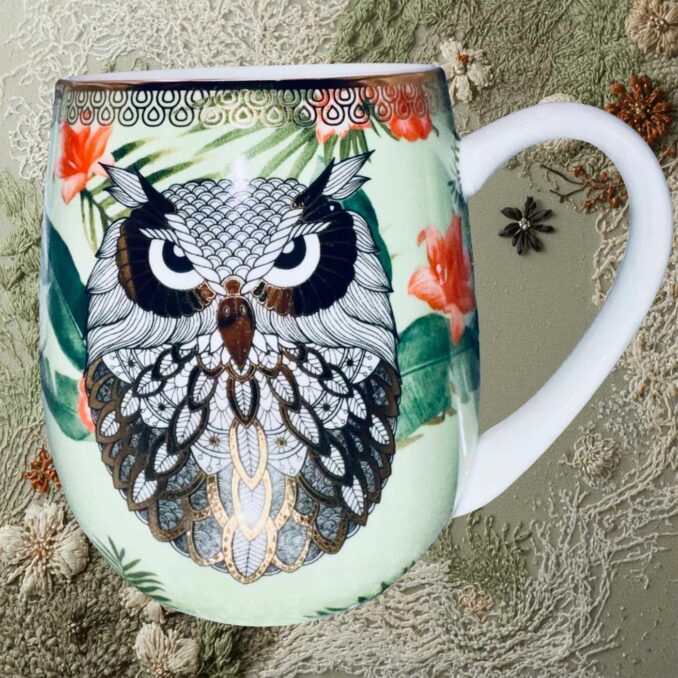 Tazza mug animali gufetto in porcellana Sartoria luminarie Bologna