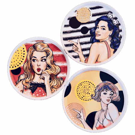 Piatto pizza in ceramaca volti pin-up girls Sartoria Luminarie Bologna