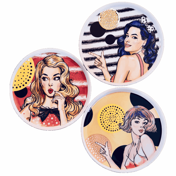 Piatto pizza in ceramaca volti pin-up girls Sartoria Luminarie Bologna