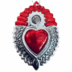 Cuore votivo messicano piccolo smalto rosso e argento in latta Sartoria luminarie Bologna