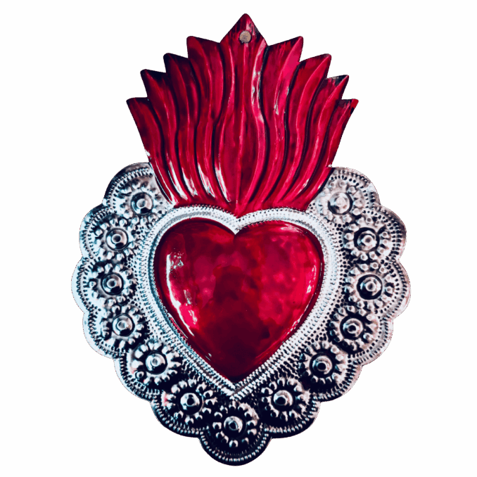 Cuore grande rosso e argento in latta Sartoria luminarie Bologna