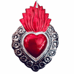 Cuore votivo messicano piccolo smalto rosso e argento in latta Sartoria luminarie Bologna