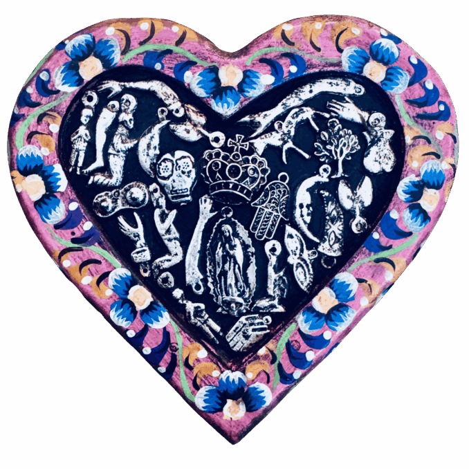 Cuore di malta con Milagros Messicani color rosa Sartoria Luminarie Bologna