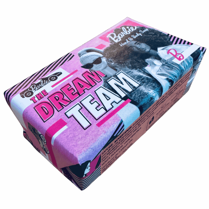 Saponi BARBIE  DREAM TEAM prodotti di cura e bellezza, hand and body da Sartoria Luminarie a Bologna.
