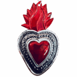 Cuore votivo messicano piccolo smalto rosso e argento in latta Sartoria luminarie Bologna