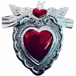 Cuore votivo messicano piccolo smalto rosso e argento in latta Sartoria luminarie Bologna
