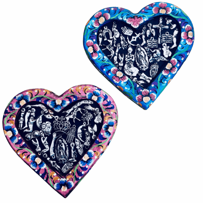Cuore di malta con Milagros Messicani color rosa Sartoria Luminarie Bologna