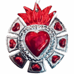 Cuore votivo messicano piccolo smalto rosso e argento in latta Sartoria luminarie Bologna