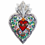Cuore Oaxaca con Madonna di Guadalupe dipinto a mano Sartoria Luminarie Bologna