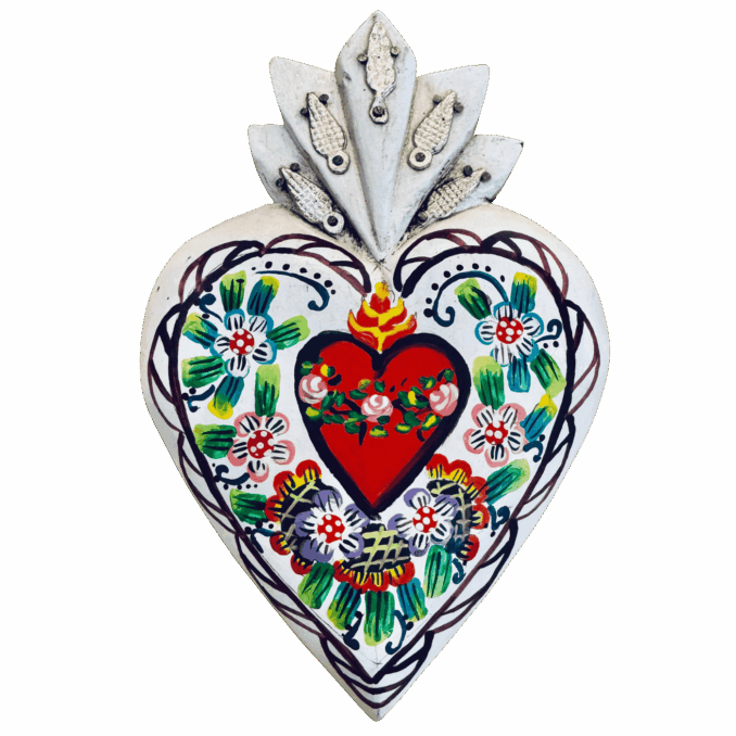 Cuore Oaxaca con Madonna di Guadalupe dipinto a mano Sartoria Luminarie Bologna