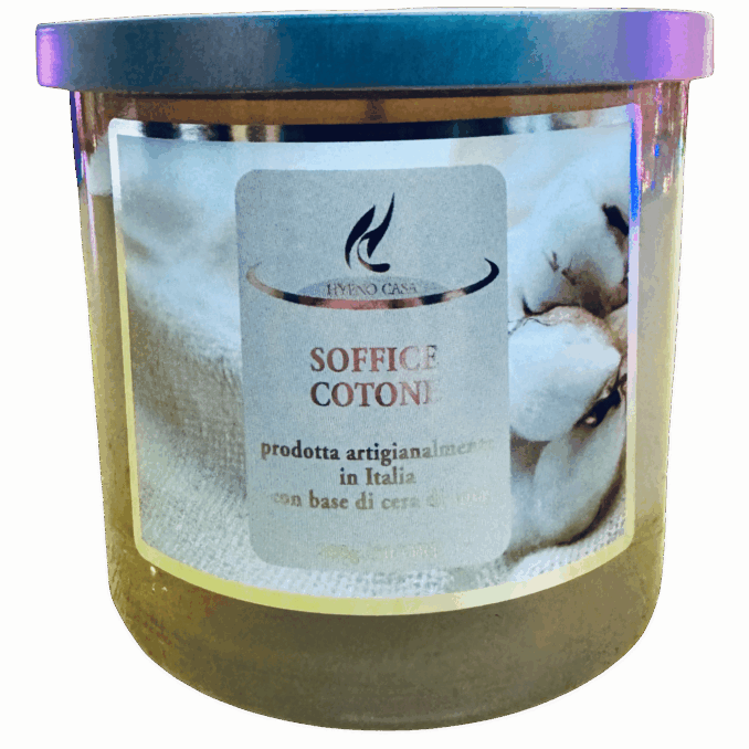 Candela profumata Hypno Casa Soffice Cotone da 200 gr - durata 30 ore. Sartoria Luminarie 