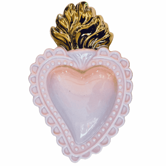 Cuore Ex-voto in ceramica Ropsa cipria dipinto a mano. Sartoria Luminarie