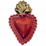 Cuore Ex-voto in ceramica Corallo dipinto a mano. Sartoria Luminarie.Bologna