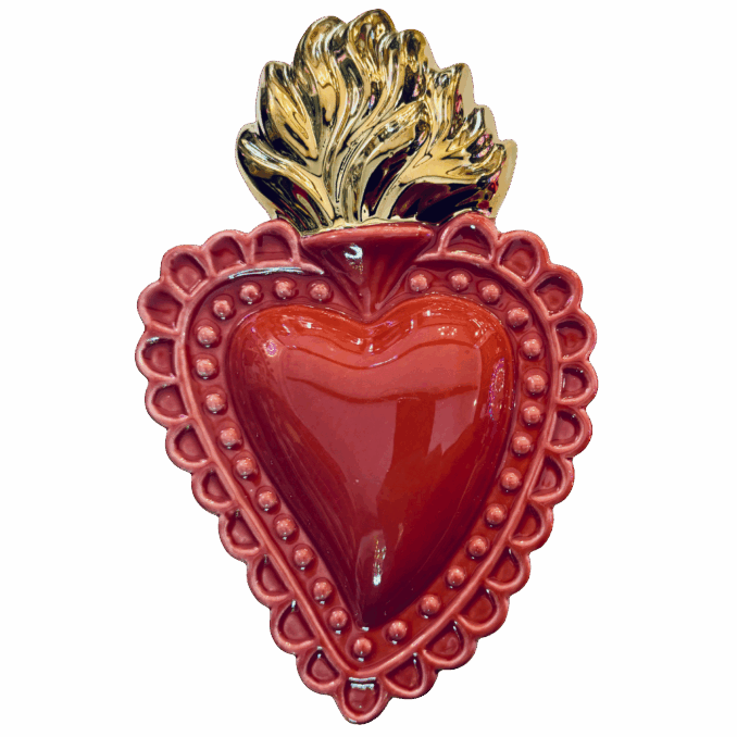 Cuore Ex-voto in ceramica Corallo dipinto a mano. Sartoria Luminarie