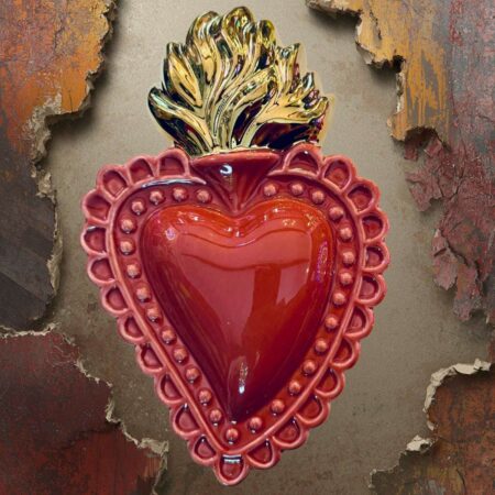 Cuore Ex-voto in ceramica Corallo dipinto a mano. Sartoria Luminarie