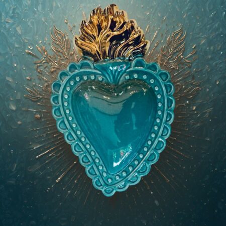 Cuore Ex-voto in ceramica Turchese dipinto a mano. Sartoria Luminarie