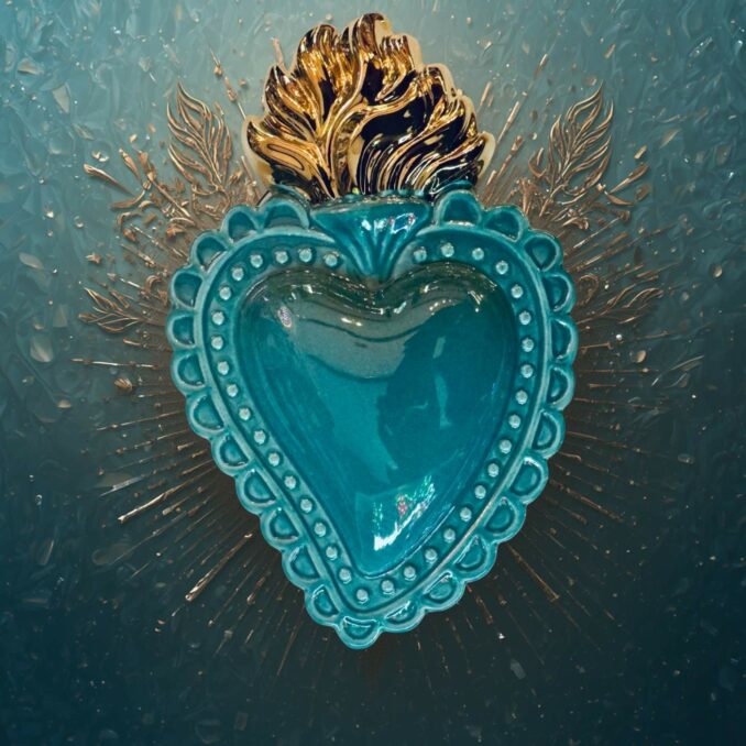 Cuore Ex-voto in ceramica Turchese dipinto a mano. Sartoria Luminarie