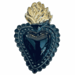 Cuore Ex-voto in ceramica Nero dipinto a mano. Sartoria Luminarie.Bologna