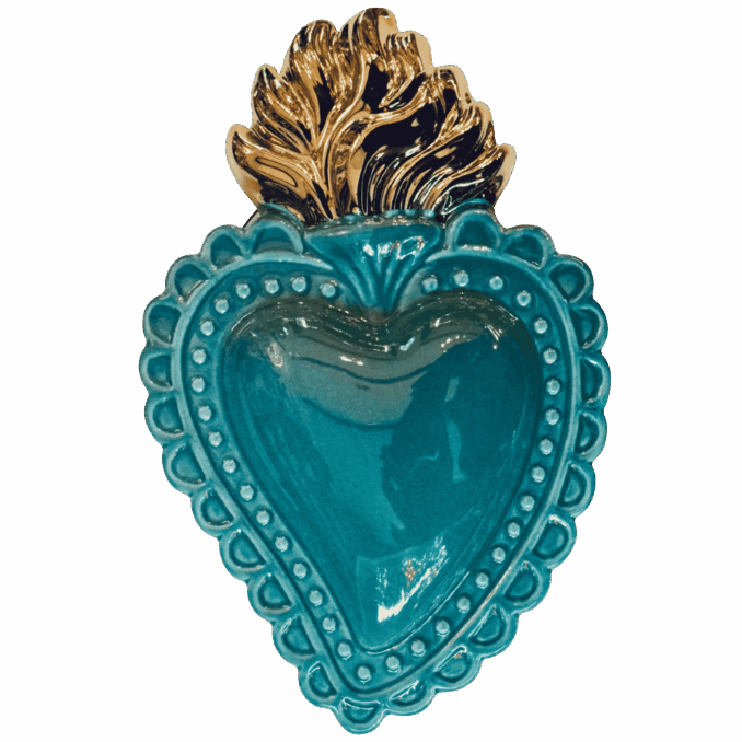 Cuore Ex-voto in ceramica Ropsa cipria dipinto a mano. Sartoria Luminarie